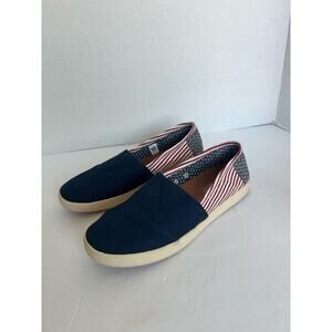 Toms American Flag Stars & Stripes Red White & Blue Canvas Flat Comfort Shoe 8.5